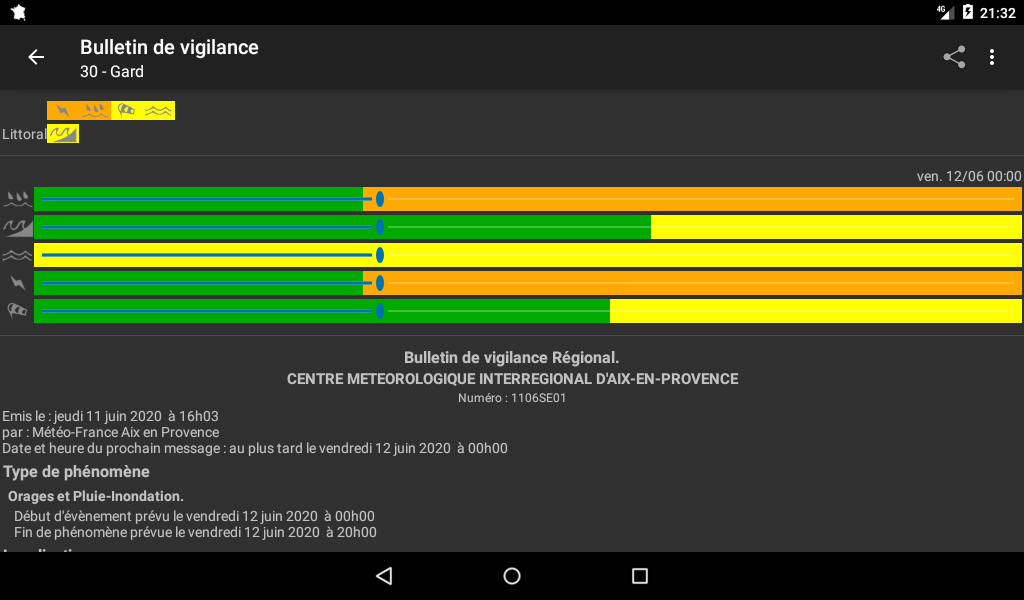 bulletin de vigilance - tablette 7' - Alerte Météo - Android