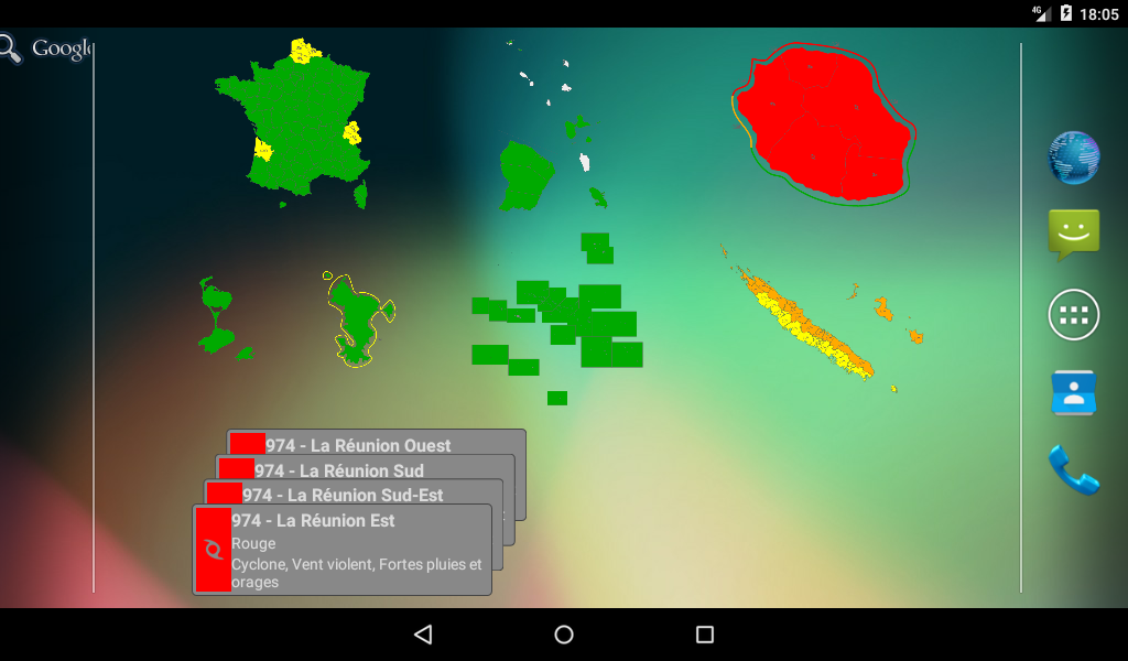 widget carte et liste - tablette 7' - Alerte Météo - Android